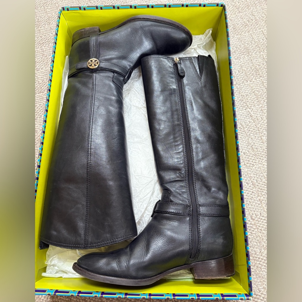 Tory Burch Black Leather Knee-High Boots